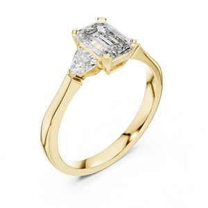 Bague en or jaune 14 carats avec émeraude et diamant de laboratoire taille triligne pour femme |   Vêtements de bureau |   Nouveau diamant cultivé - Product Image 6
