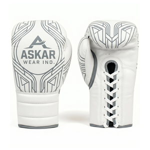Askar Wear Ind. Leather Boxing Gloves <b>Lace</b>-Up <b>White</b> Breathable Adult Training Gear - Product Image 1