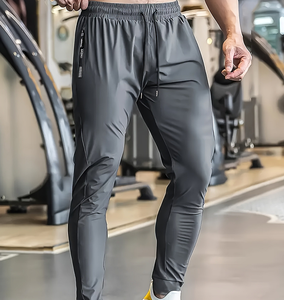 Pantalon de course pour homme en soie glacée, séchage rapide, pour l'entraînement et le fitness, avec poche zippée, coupe athlétique basse, respirant, pour la gym, style décontracté élégant - Product Image 5