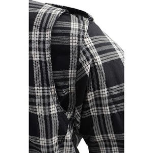 Camisa de trabajo de franela a cuadros en blanco y negro para hombre, camisa a cuadros de manga larga con epaulettes en los hombros, doble bolsillo en el pecho, estilo occidental - Product Image 6