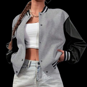 Veste de baseball courte premium pour femme, style universitaire, décontractée, 100 % laine, cuir, coupe-vent, respirante, vente en gros OEM - Product Image 1