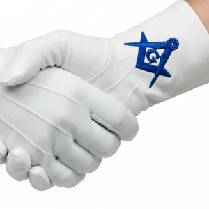 Guantes de algodón blancos con bordado de símbolo masónico hasta la muñeca para servicios comerciales, uso en primavera y otoño - Product Image 2