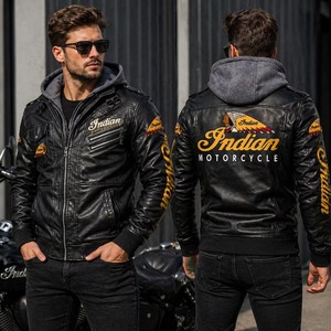 Indian <b>Motorcycle</b> Leather Jacket – Black Biker Style <b>Hoodie</b> - Product Image 2