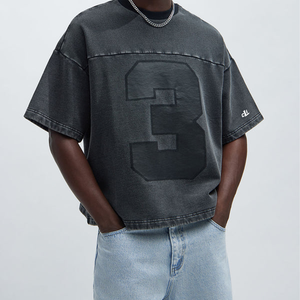 Boxy Fit Acid Washed Men's <b>shirts</b> Custom Tonal Varsity Number Graphic Oversized Vintage Casual Streetwear Heavyweight Cotton Tee - Product Image 3