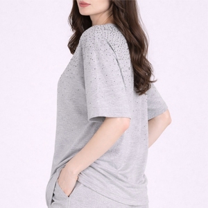Stylish Women Casual Summer T-shirt Breathable Quick Dry Rhinestone T-shirt For Women <b>Sparkly</b> Rhinestone Party T-shirt - Product Image 1