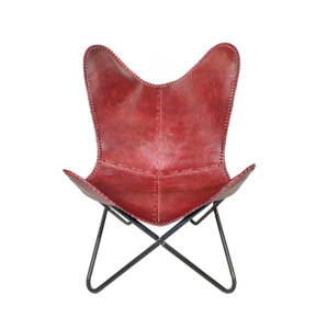 Stylish Red Leather Butterfly <b>Chair</b> <b>Black</b> Iron Frame Handmade Modern <b>Dining</b> Accent <b>Chair</b> Lightweight Living Room Office - Product Image 5