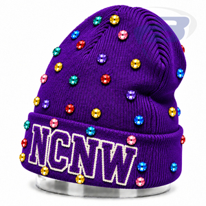 Gorro de Invierno de Punto Morado con Adornos de Diamantes de Imitación para Mujer de la Hermandad NCNW, Gorro de Invierno Bordado con Chenilla - Product Image 3