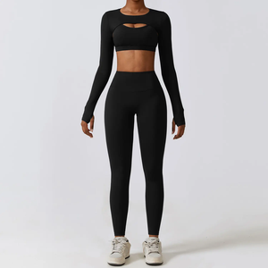 Ensembles de yoga et de sport personnalisés 2025 pour femmes, ensemble deux pièces, haut court, tenue de fitness, leggings athlétiques taille haute, vêtements de sport - Product Image 3