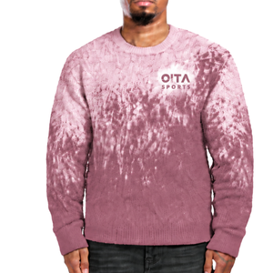 Pull tricoté dégradé mauve poussiéreux et blanc pour homme, col rond, manches longues, personnalisé, style streetwear décontracté, mode hiver - Product Image 1
