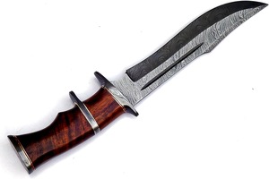 Custom DIY Handmade <b>Camping</b> Bowie Knife Clip Point Damascus Steel 3mm Blade Thickness Non-Adjustable Wooden Handle Leather - Product Image 4