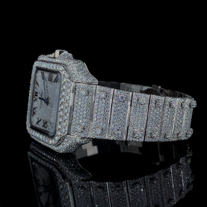 Montre-bracelet à quartz carrée en acier inoxydable avec diamant Moissanite VVS, cadran en verre, bracelet de 20 mm, bouton poussoir pour démonter le bracelet, unisexe - Product Image 3