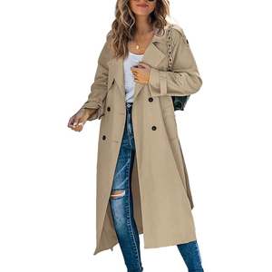 Custom Logo <b>Womens</b> Trench <b>Coat</b> Classic Lapel Belted Long Overcoat Elegant Windproof Winter Jacket Outerwear - Product Image 3