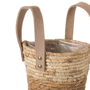 Set of 3 seagrass <b>baskets</b> with leather handles Handmade <b>Storage</b> <b>Basket</b> Wholesale eco-friendly Made in Vietnam - Product Image 6