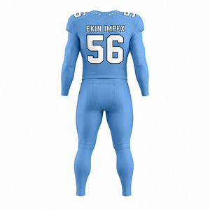 Uniforme de football américain personnalisé sublimé, maillot de compression à manches longues avec pantalon intégré pleine longueur, bleu clair, tenue d'équipe - Product Image 2