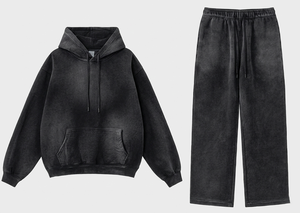 Ensemble Jogging Streetwear Vintage en Molleton Délavé avec Capuche, Coupe Ample, Logo Personnalisé, Effet Usé et Délavé à l'Acide, Sweat à Capuche et Pantalon Oversize - Product Image 4