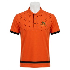 Polo Naranja de Alta Calidad, Personalizable, Transpirable, con Puntos Negros en el Pecho y Dobladillo a Rayas, Tejido de Piqué de Algodón, NEXTEX - Product Image 1