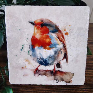 Sous-verres en marbre roulé Robin Bird, décoration d'intérieur rustique inspirée de la nature - Product Image 1