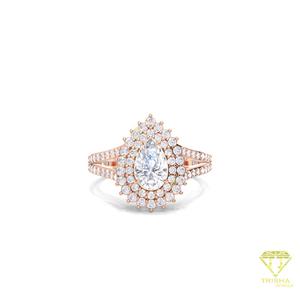 Pear Cut Lab Grown Diamond Double Halo Engagement <b>Ring</b> in 14K Yellow Gold <b>Split</b> Shank Bridal <b>Ring</b> Vintage Luxury Wedding <b>Ring</b> - Product Image 4