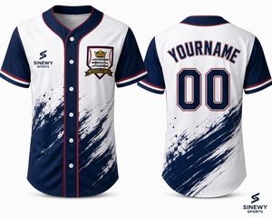 Maillot de baseball pour homme SINEWY SPORTS, taille plus, blanc et marine, sublimé, manches courtes, boutons sur le devant, design dégradé, pour adultes - Product Image 2