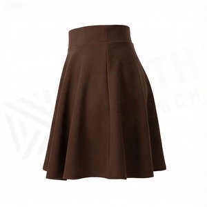 Women A-Line Mini <b>Skirt</b> Solid Color <b>Elastic</b> Waist Pleated Design Comfortable Spandex Polyester Fabric All Seasons Wear - Product Image 3