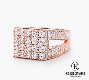 18K <b>Rose</b> Gold Mens Diamond Signet Ring Square <b>Top</b> Lab Grown Round Brilliant Baguette Cut Side Accent Luxury Statement Jewelry - Product Image 3