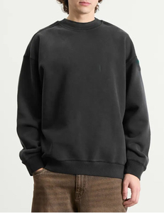Sudadera Negra de Cuello Redondo para Hombre, Corte Holgado, Manga Larga, Color Sólido, Algodón, Estilo Casual Urbano, Otoño-Invierno - Product Image 3