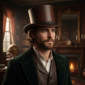 Handmade Brown Leather Top <b>Hat</b> Embossed Chain Band <b>Steampunk</b> Cosplay - Product Image 4