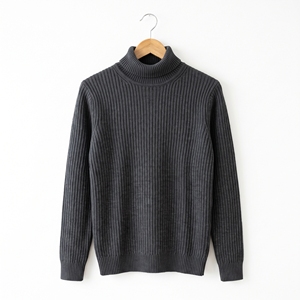 Pull col roulé côtelé uni pour homme, anti-boulochage, 61% coton, 220g, tricot chaud décontracté classique, OEM ODM, vente en gros - Product Image 4