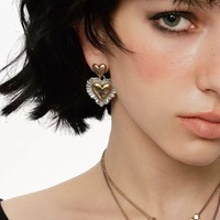 Ensemble collier et boucles d'oreilles vintage gothique en forme de cœur, bijoux de luxe tendance