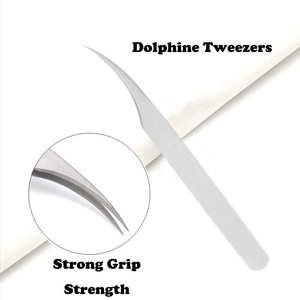 Pinzas de volumen de acero inoxidable tipo L, pinzas de punta de fibra de 75 grados para extensiones de pestañas, pinzas de extensión de pestañas personalizadas OEM ODM - Product Image 1