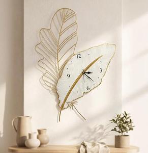 Gold Leaf <b>Metal</b> Wall <b>Clock</b> Minimalist Home Decor Large 33-40 Inch Handmade Foliage Design - Product Image 4