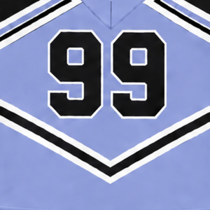 Ensemble d'uniforme de cheerleading bleu périvinkle, noir et blanc, avec crop top sans manches à col en V et jupe plissée, pour la danse et les spectacles - Product Image 5