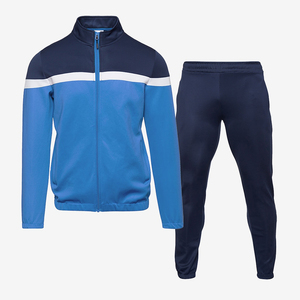 Men's Color Blocking Tracksuit Full Zip Jacket And Pants <b>Set</b> Sporty Style Blue And Navy Polyester Autumn And Winter Wear - Product Image 6
