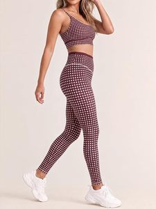 Ensemble de yoga taille haute à carreaux 2 pièces pour femme, soutien-gorge de sport et leggings, tenue de sport en gros, ensemble de fitness pour la gym - Product Image 2