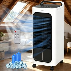 Raffrescatore d'Aria con Timer Remoto, Ventilatore con Raffreddamento a Ghiaccio, Umidificatore da 4L e Pacchi Ghiaccio, Spina AU/EU, Serbatoio d'Acqua da 20L per Uso Domestico - Product Image 1