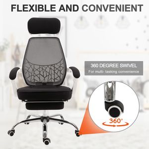 Sedia da ufficio direzionale con poggiapiedi girevole reclinabile e altezza regolabile (Nero/Bianco) - Product Image 6