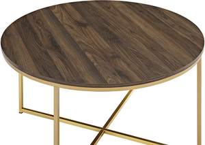 Nordic Modern Simple Round Solid Wooden Coffee <b>Table</b> Living Room Metal Coffee <b>Table</b> with Golden Base - Product Image 5