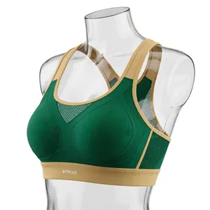 Amkoor Women's Green Sports <b>Bra</b> Wire Free Adjustable Straps Breathable Knitted Criss-Cross Back Supportive Full <b>Cup</b> - Product Image 4