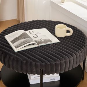 Tavolino da Caffè Rotondo Imbottito da 78,5 cm con Gambe in Metallo Nero, Ripiano Aperto Effetto Legno e Poggiapiedi - Product Image 6