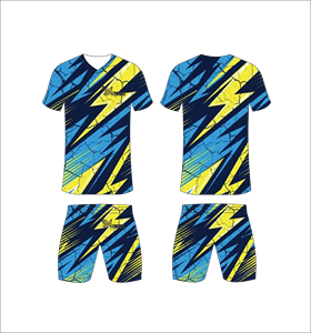 Conjunto de Uniforme de Fútbol Sublimado Personalizado, Patrón Azul y Amarillo, Transpirable, de Secado Rápido, Camiseta de Fútbol para Hombre y Niño - Product Image 1