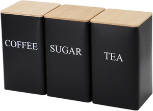 3-Piece Matte Black Tea Coffee Sugar Storage <b>Canister</b> <b>Set</b> with Wooden Lids Airtight Kitchen Storage Jars – Tea, Coffee & Sugar S - Product Image 4