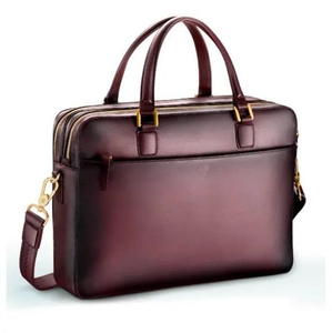 Sacoche d'ordinateur portable unisexe en cuir véritable, de luxe, classique, imperméable, légère, avec fermeture éclair, sac à main professionnel, sac à bandoulière de bureau - Product Image 2