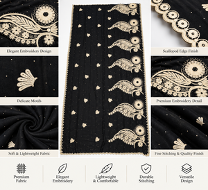 Wholesale Embroidered Chiffon <b>Shawl</b> Garbasaar Cream Floral Vine Sunflower Scalloped Border Party Wear OEM ODM Custom - Product Image 3