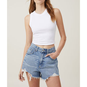 Short en jean High Mom déchiré bleu clair pour femme, style tendance et respirant - Product Image 5