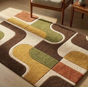 Alfombra de Lana Abstracta de Pelo Corto Hecha a Mano, Antibacteriana, Apta para Mascotas, Antideslizante y Ecológica - Product Image 1