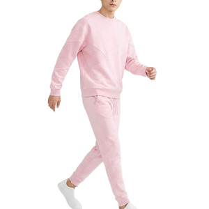 Mens Crew Neck Tracksuit Plain Blank Custom Printing Clothing Mens Crew Neck Tracksuit Brushed Fleece Winter Sportswear <b>Set</b> - Product Image 3