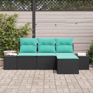 ชุดโซฟาสวนหวายสังเคราะห์สีดำ 4 ชิ้นพร้อมเบาะรองนั่ง - Product Image 3