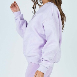 Sweat-shirt à manches longues en molleton pour femme, col rond, avec logo brodé personnalisé, 100% coton, couleur unie, pour l'hiver, fabrication OEM - Product Image 4
