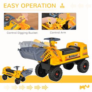 Escavatore Bulldozer Multifunzione Cavalcabile per Bambini 2-3 Anni Giallo con Volante e Vano Portaoggetti Sotto il Sedile - Product Image 5