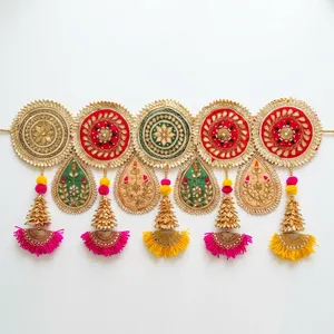 Colorful Handmade Indian Door Hanging with Golden Embroidery Traditional Motifs Tassels and Festive Wedding Decoration - Product Image 6